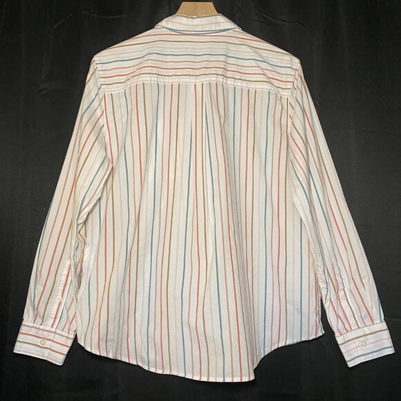 Market & Spruce Sohla Poplin Button Down Shirt Womens L Verticle Stripe White - Picture 2 of 10